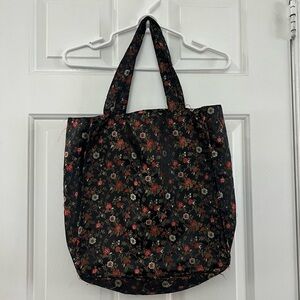 Vintage Floral Black Tote Bag